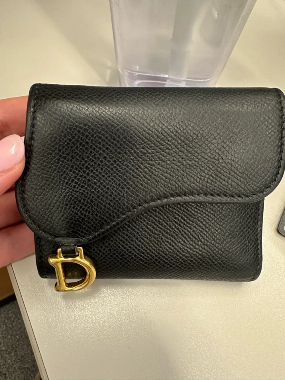 Dior Saddle Lotus Wallet Black Grained Calfskin